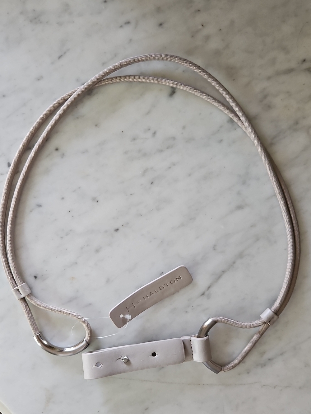 H by HALSTON Beige/Silver Vegan Elastic Belt XS/S NWT